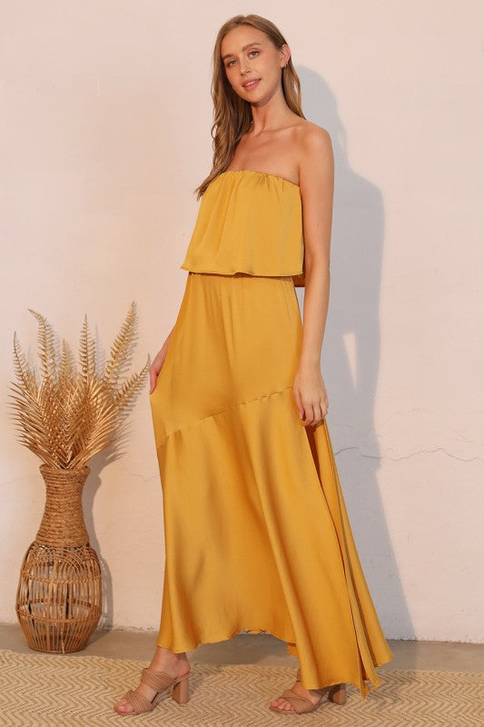 SILKY STRAPLESS MAXI DRESS