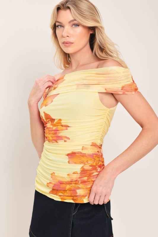 MESH DRAPPED OFF SHOULDER TOP