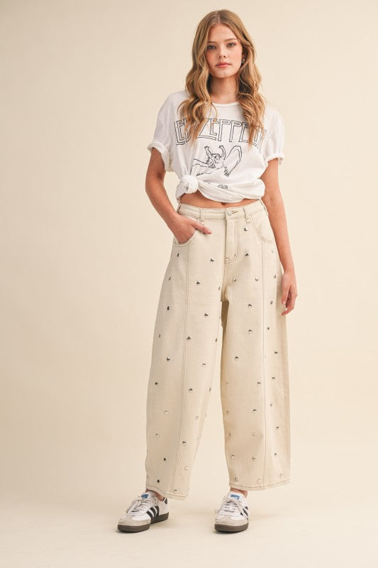 STUDDED BARREL JEAN