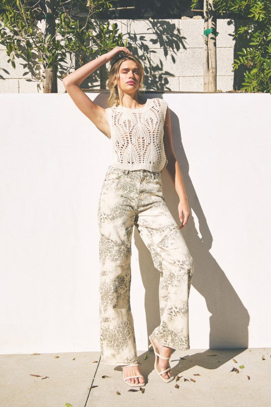 LEOPARD WIDE LEG JEANS