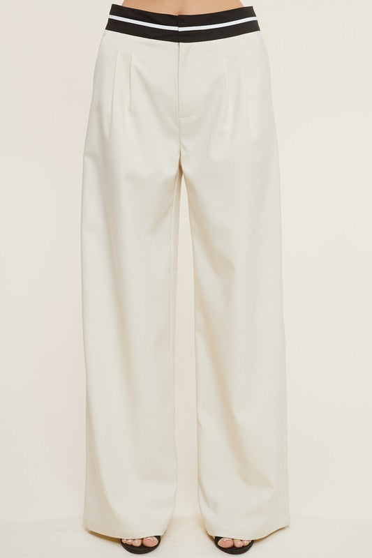 STRIPED WAISTBAND WIDE LEG PANTS