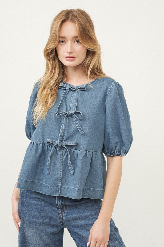 CROP TIE DENIM TOP