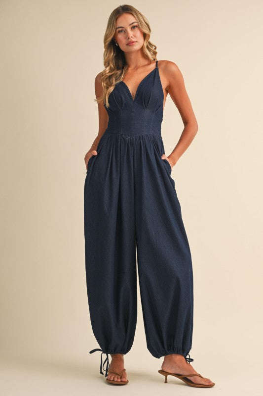 CORSET BALLON DENIM JUMPSUIT