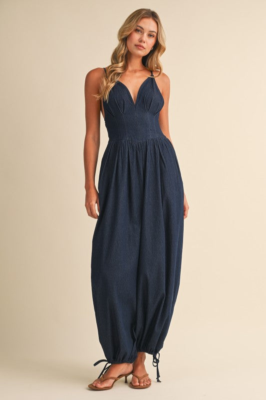 CORSET BALLON DENIM JUMPSUIT