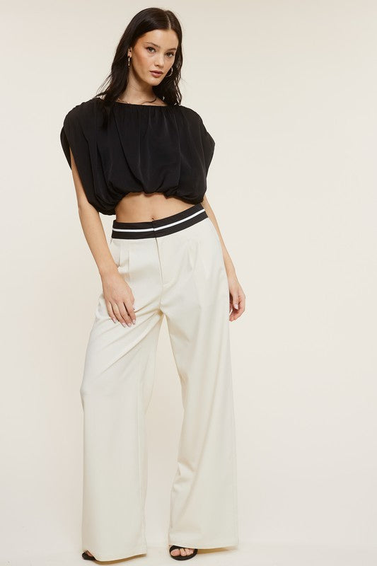 STRIPED WAISTBAND WIDE LEG PANTS