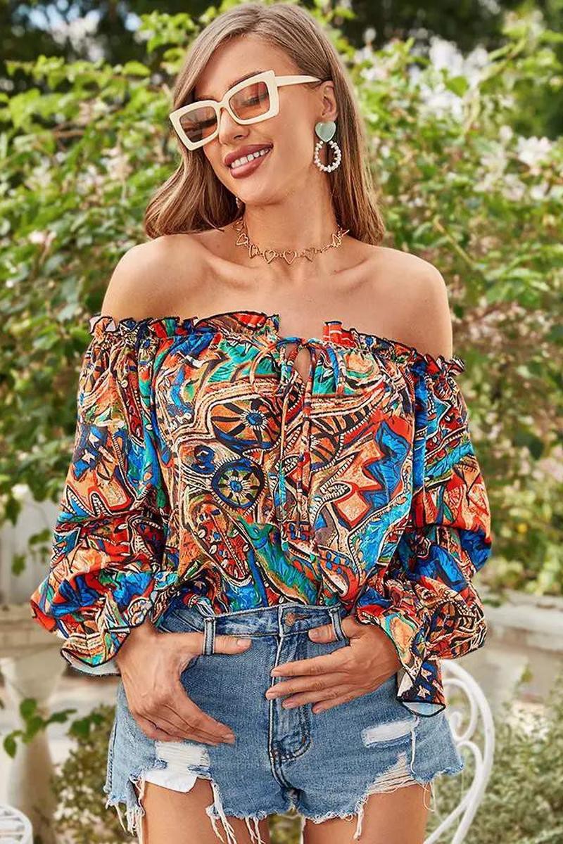 TRIBAL OFF SHOULDER LANTERN TOP