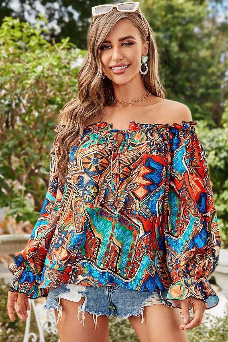 TRIBAL OFF SHOULDER LANTERN TOP