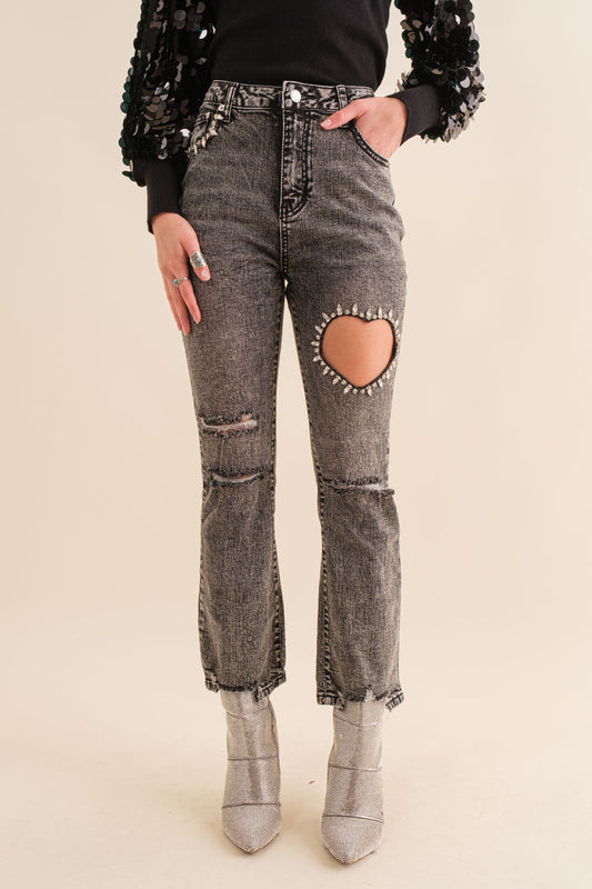 HEART STUDDED CUT OUT JEAN