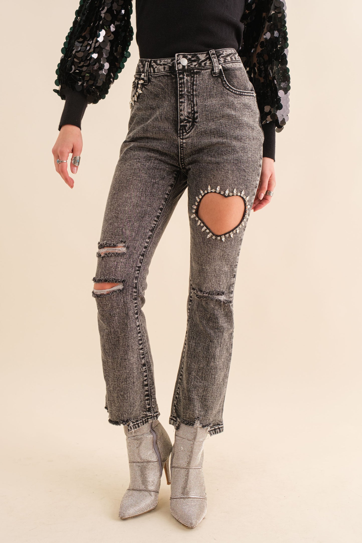 HEART STUDDED CUT OUT JEAN