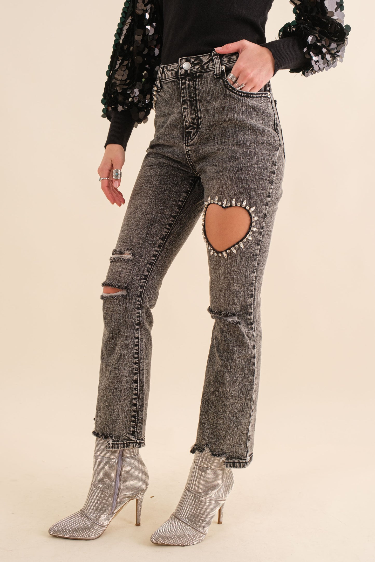 HEART STUDDED CUT OUT JEAN