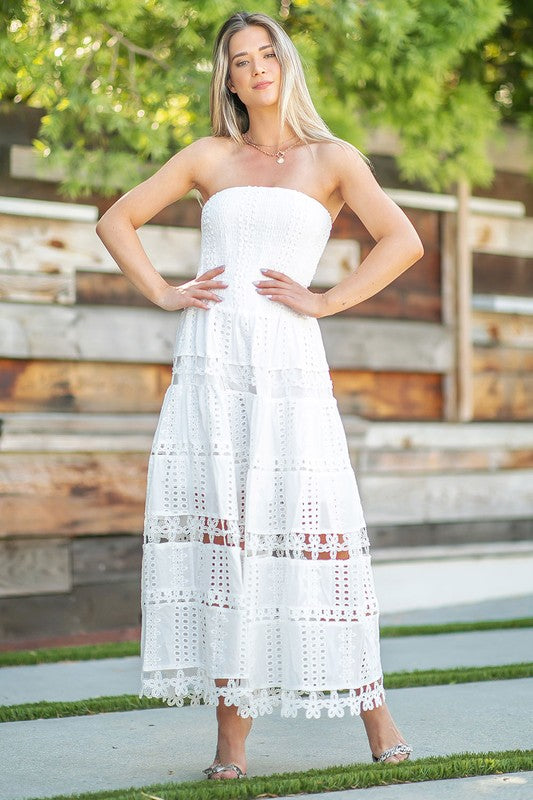 EYELET MIDI DRESS