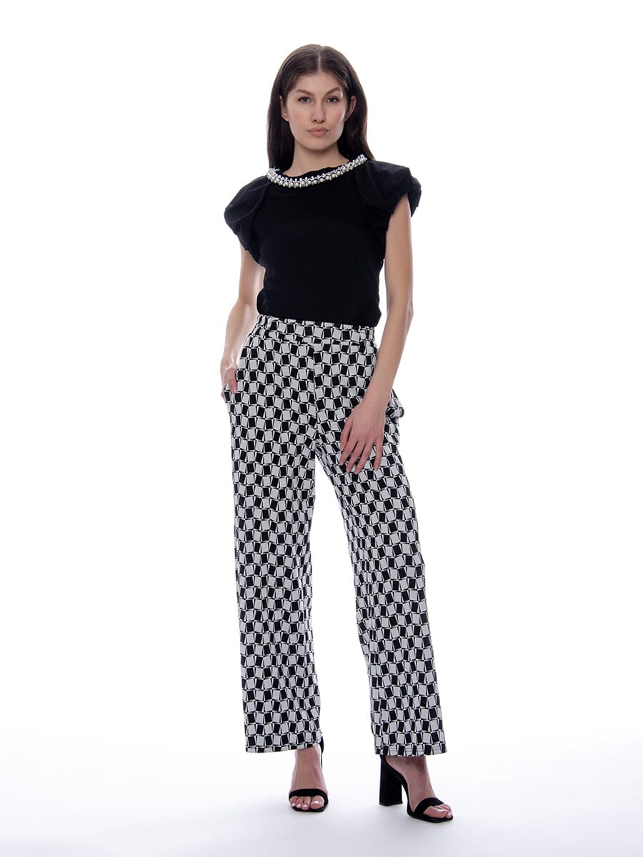 CHECKERED WIDE PULLON PANTS