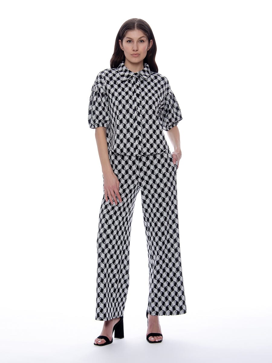 CHECKERED WIDE PULLON PANTS