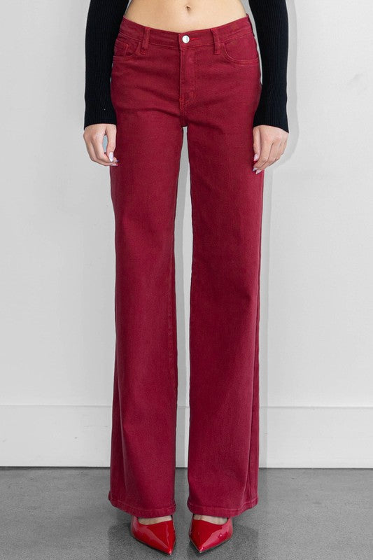 CRIMSON MID RISE WIDE LEG PANTS