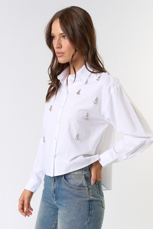 RHINESTONE COLLARED TOP