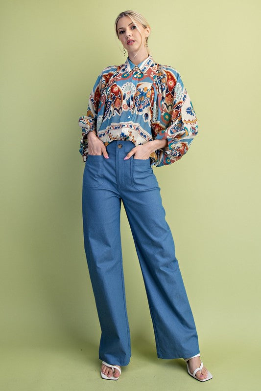 POCKET HI WAISTED FLARE PANTS