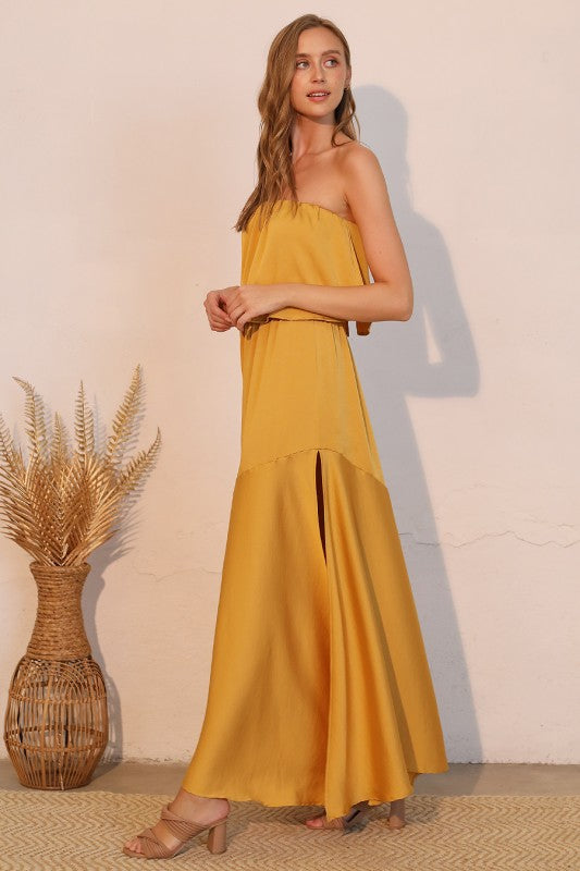 SILKY STRAPLESS MAXI DRESS