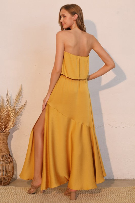 SILKY STRAPLESS MAXI DRESS