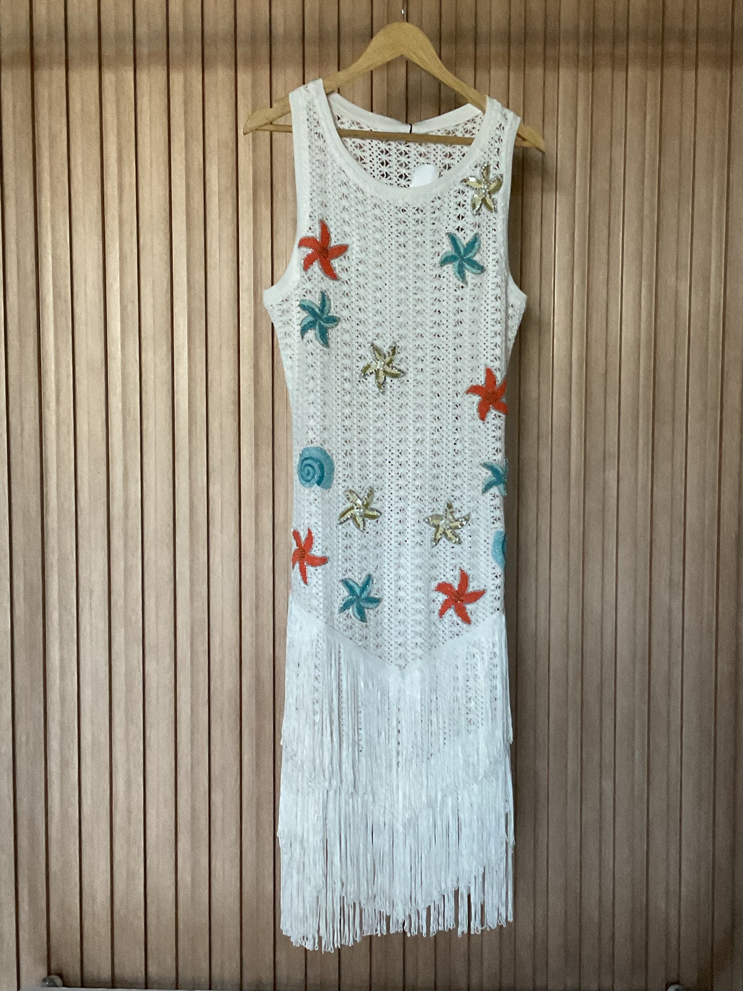 COASTEL PATCH CROCHET FRINGES COVER UP DRESS