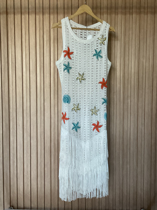 COASTEL PATCH CROCHET FRINGES COVER UP DRESS