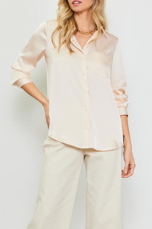 SATIN BUTTON-DOWN TOP