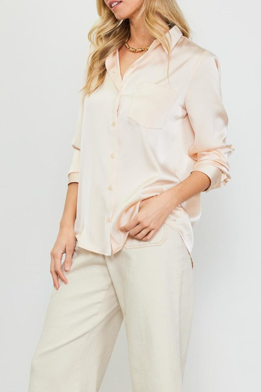 SATIN BUTTON-DOWN TOP