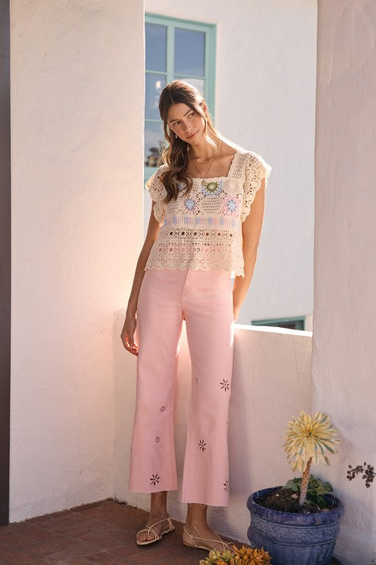 EYELET EMBROIDERY WIDE LEG
