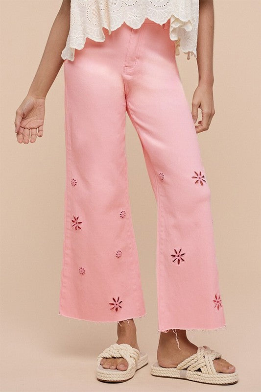 EYELET EMBROIDERY WIDE LEG