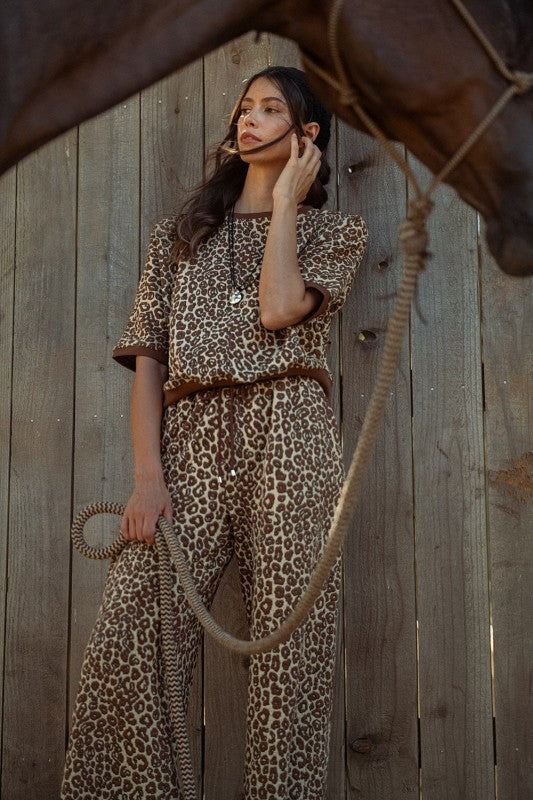 LEOPARD WIDE LEG PANT SET
