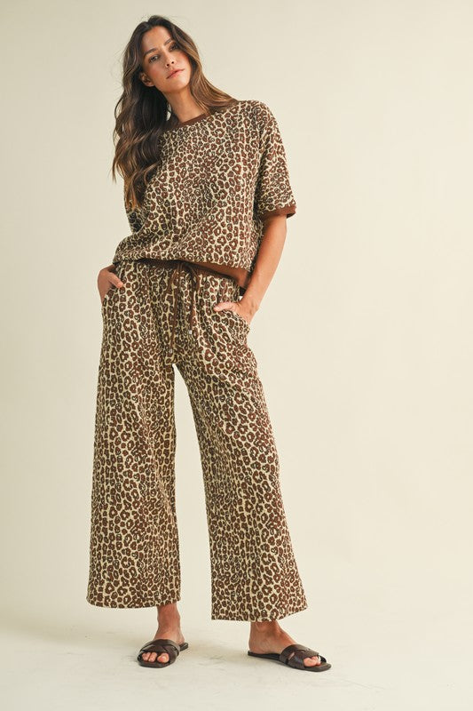 LEOPARD WIDE LEG PANT SET