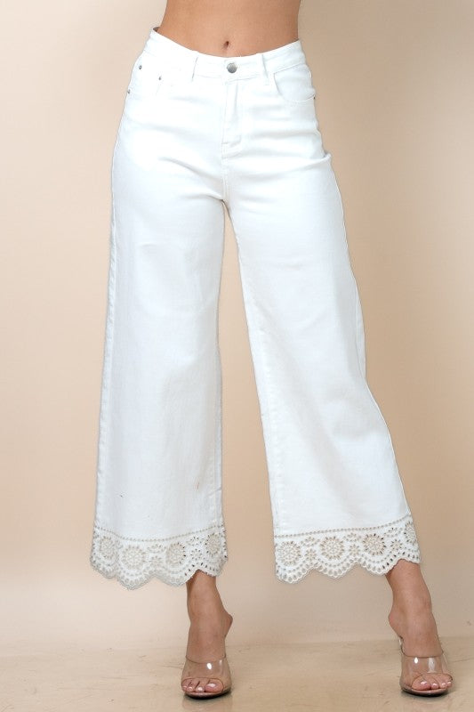 GIA WIDE LEG EYELET PANT