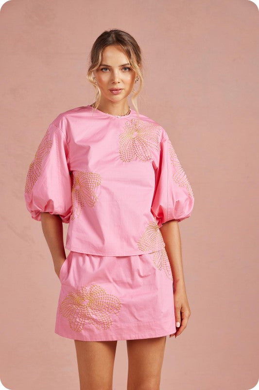 BUBBLEGUM EMBROIDER SKORT SET