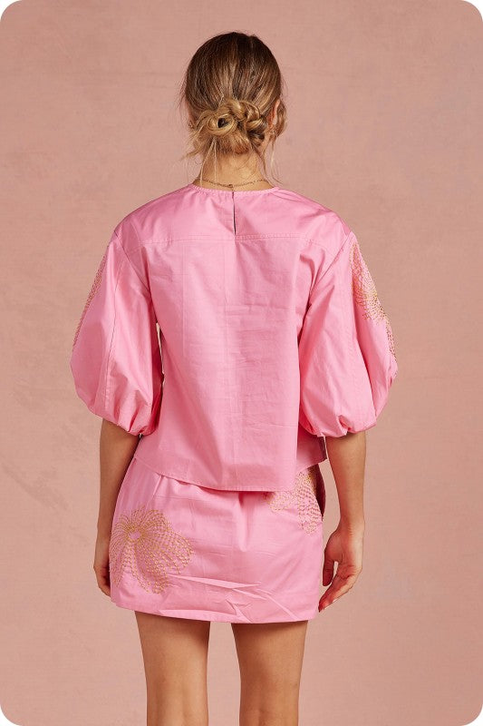 BUBBLEGUM EMBROIDER SKORT SET
