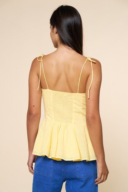 SHOULDER TIE PEPLUM TOP