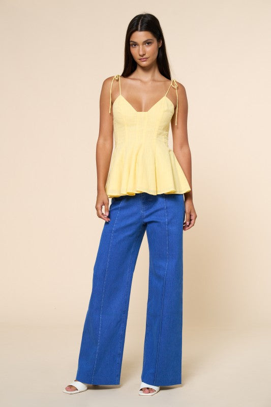 SHOULDER TIE PEPLUM TOP