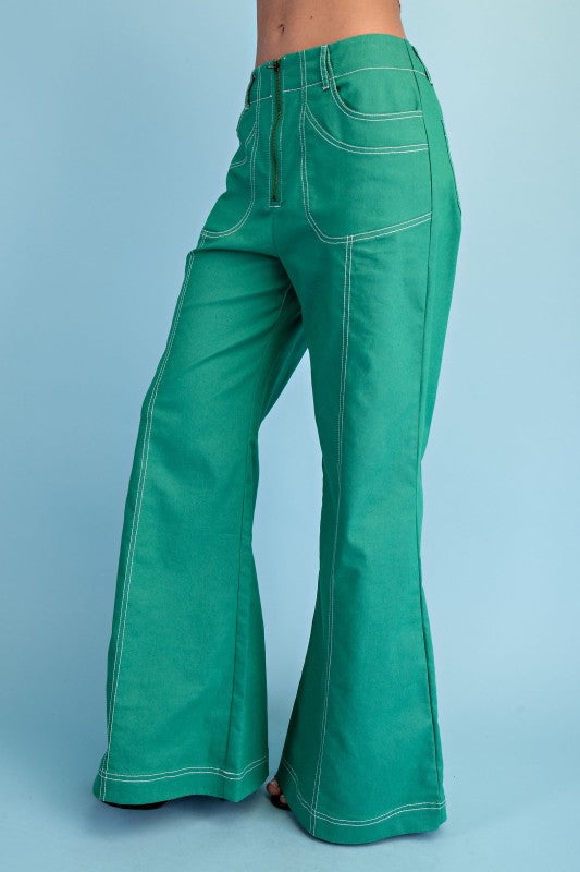 STITCHED WIDE LEG ZIPPER PANTS