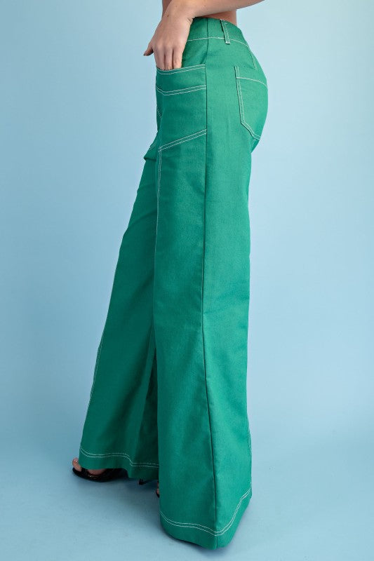 STITCHED WIDE LEG ZIPPER PANTS