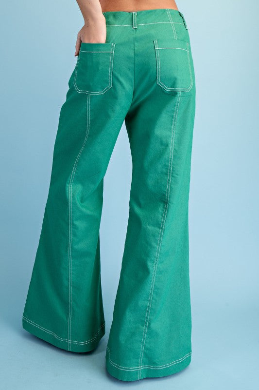 STITCHED WIDE LEG ZIPPER PANTS