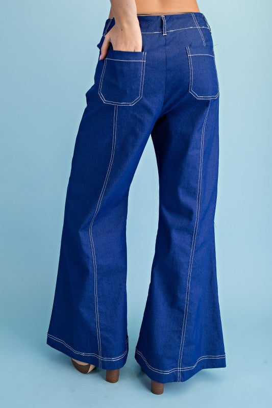 STITCHED WIDE LEG ZIPPER PANTS