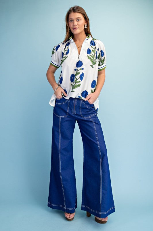 STITCHED WIDE LEG ZIPPER PANTS