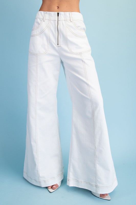 STITCHED WIDE LEG ZIPPER PANTS