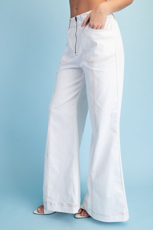 STITCHED WIDE LEG ZIPPER PANTS