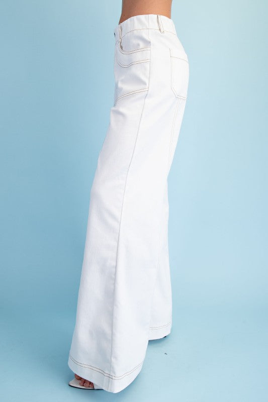 STITCHED WIDE LEG ZIPPER PANTS