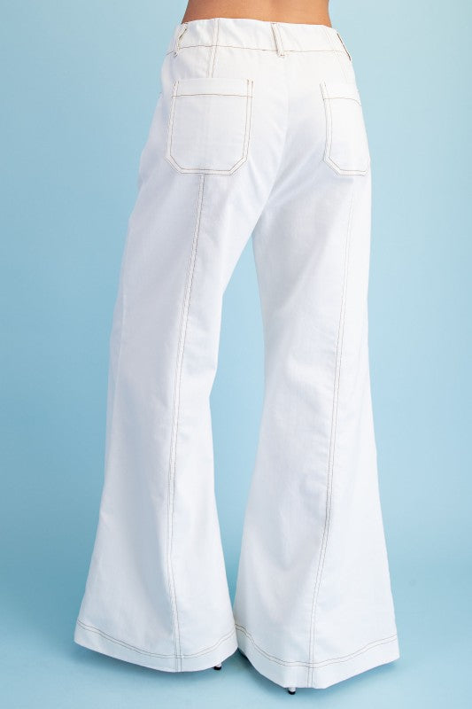 STITCHED WIDE LEG ZIPPER PANTS