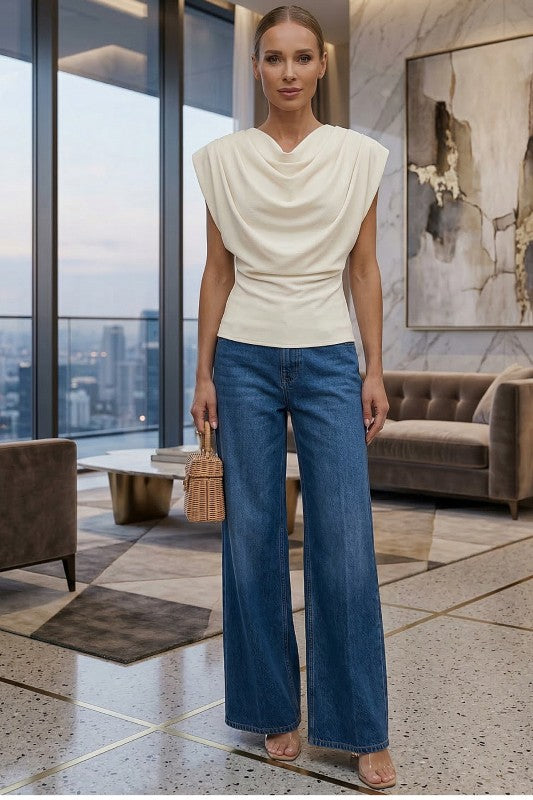 ANISA DRAPED COWL NECK TOP