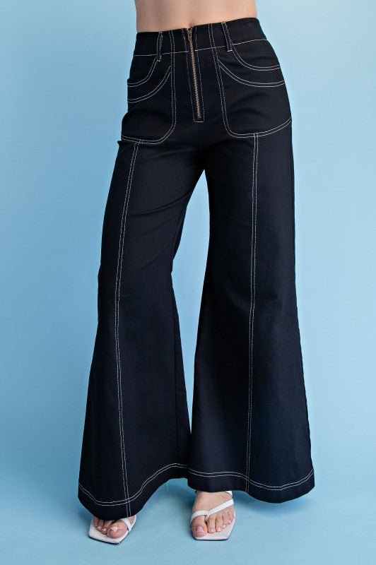 STITCHED WIDE LEG ZIPPER PANTS