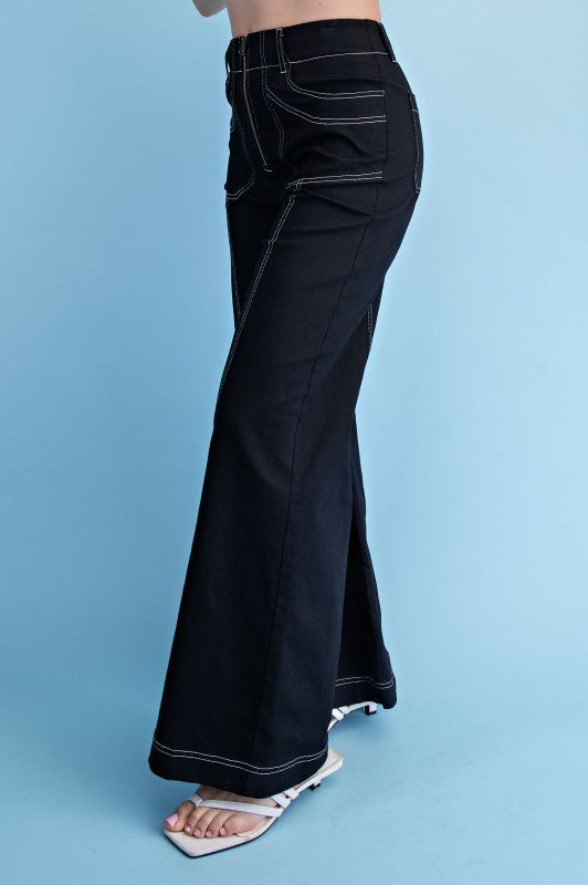 STITCHED WIDE LEG ZIPPER PANTS