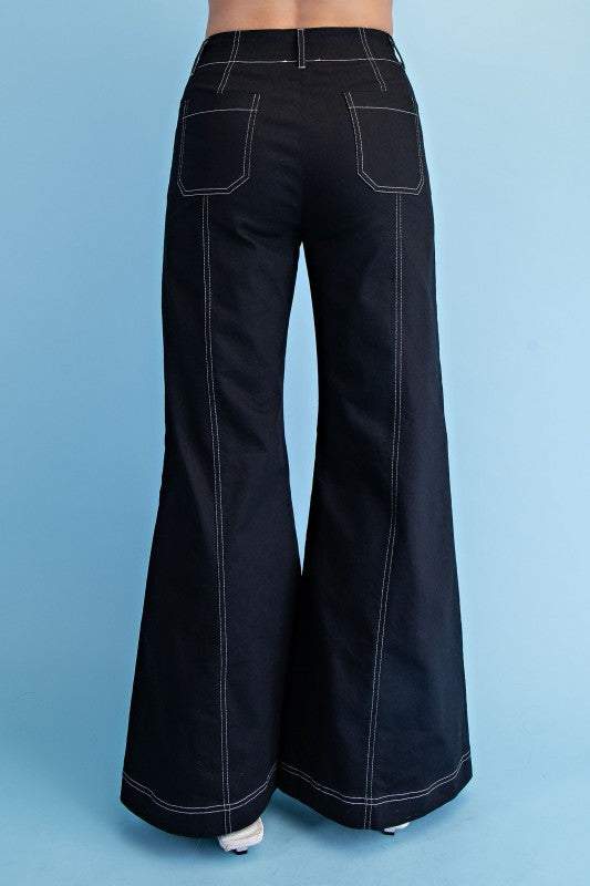 STITCHED WIDE LEG ZIPPER PANTS