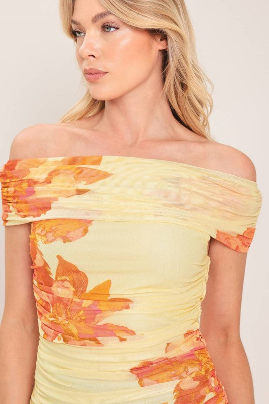 MESH DRAPPED OFF SHOULDER TOP