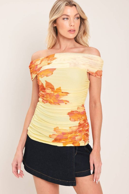 MESH DRAPPED OFF SHOULDER TOP